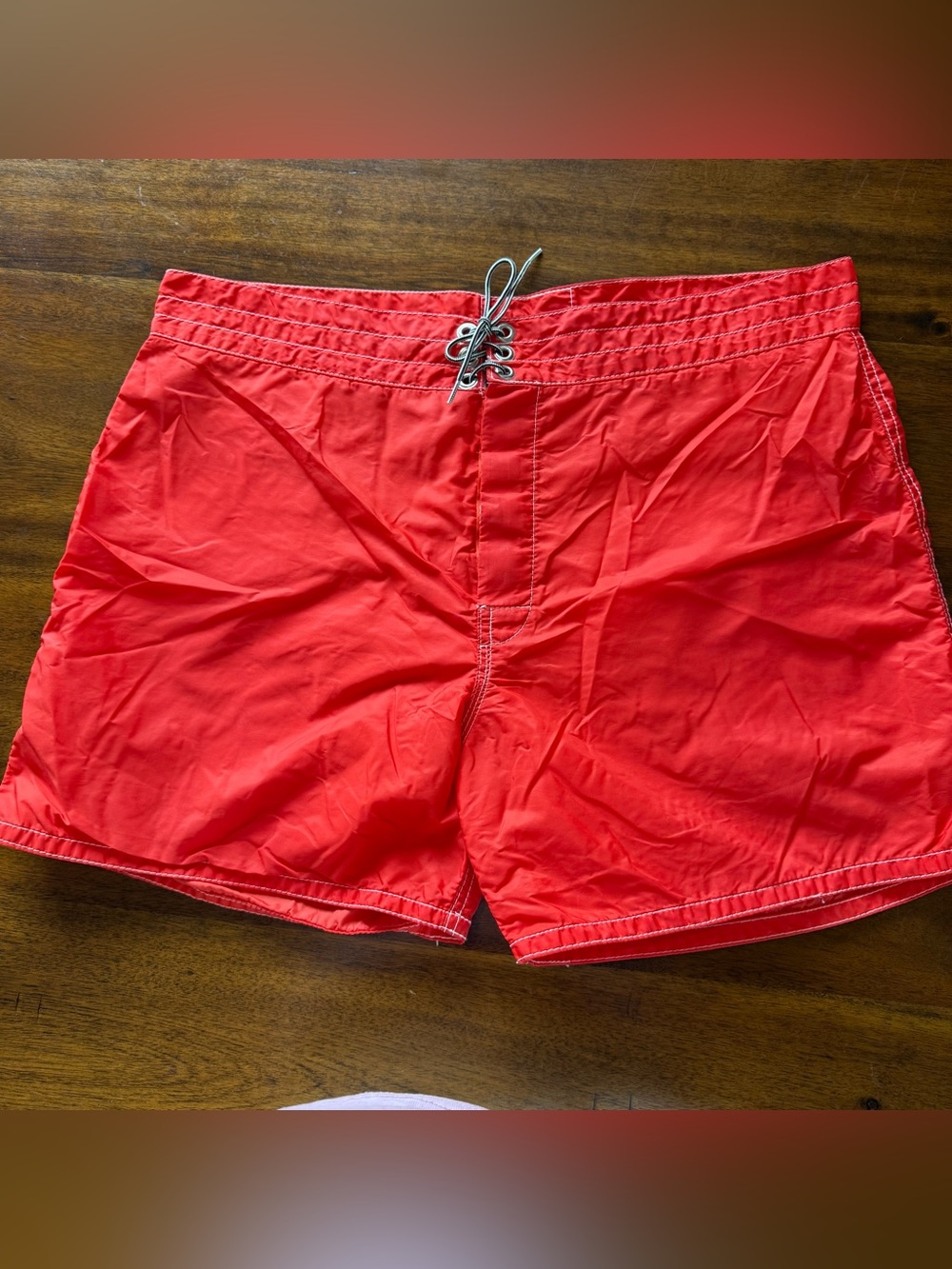 Vintage Birdwell Beach Britches BoardShorts Red Nylon 90s Made in USA Size 36